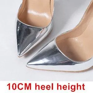 12CM High Heels Silver Wedding Shoes Women Pumps Patent Leather Fashion Women Bridal Shoes Sexy Heels Pumps