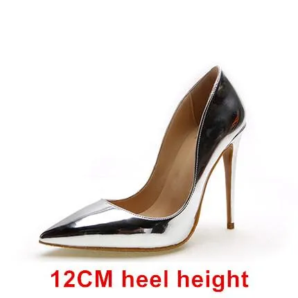 12CM High Heels Silver Wedding Shoes Women Pumps Patent Leather Fashion Women Bridal Shoes Sexy Heels Pumps