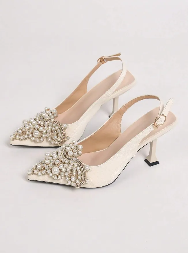 Apricot 'Lots Of Love' Pearl Front Bridal Heels