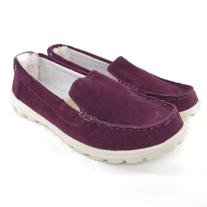 Australian Sheepskin Unisex Casual Flats UGG Moccasin - Wine Red