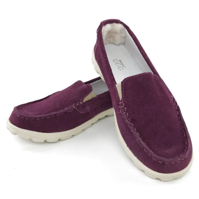 Australian Sheepskin Unisex Casual Flats UGG Moccasin - Wine Red