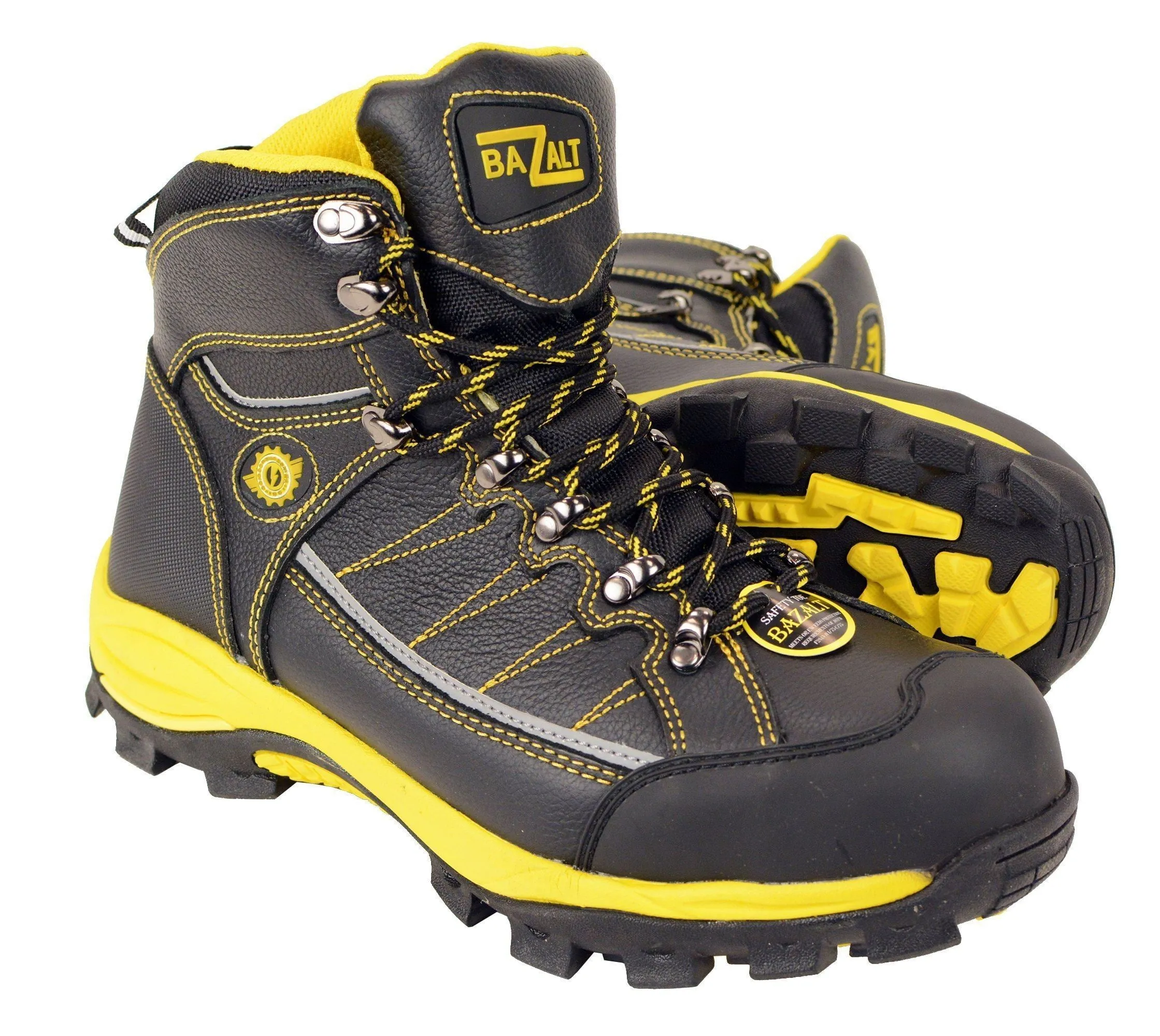 Bazalt MBM9123ST Men's Black with Yellow Water and Frost Proof Leather Boots with Composite-Toe