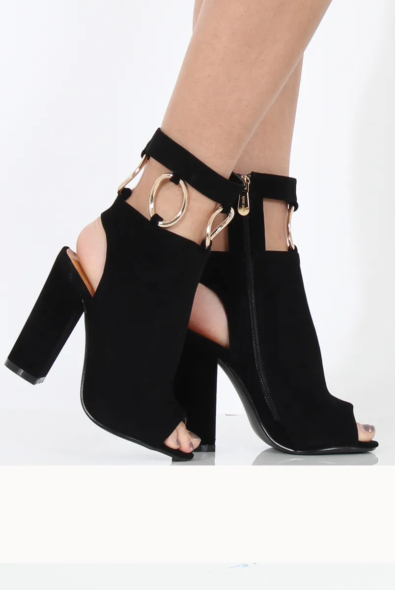 Black Cut Out Block Heel Boots - London