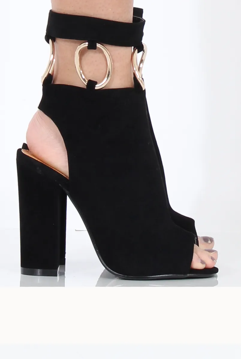 Black Cut Out Block Heel Boots - London