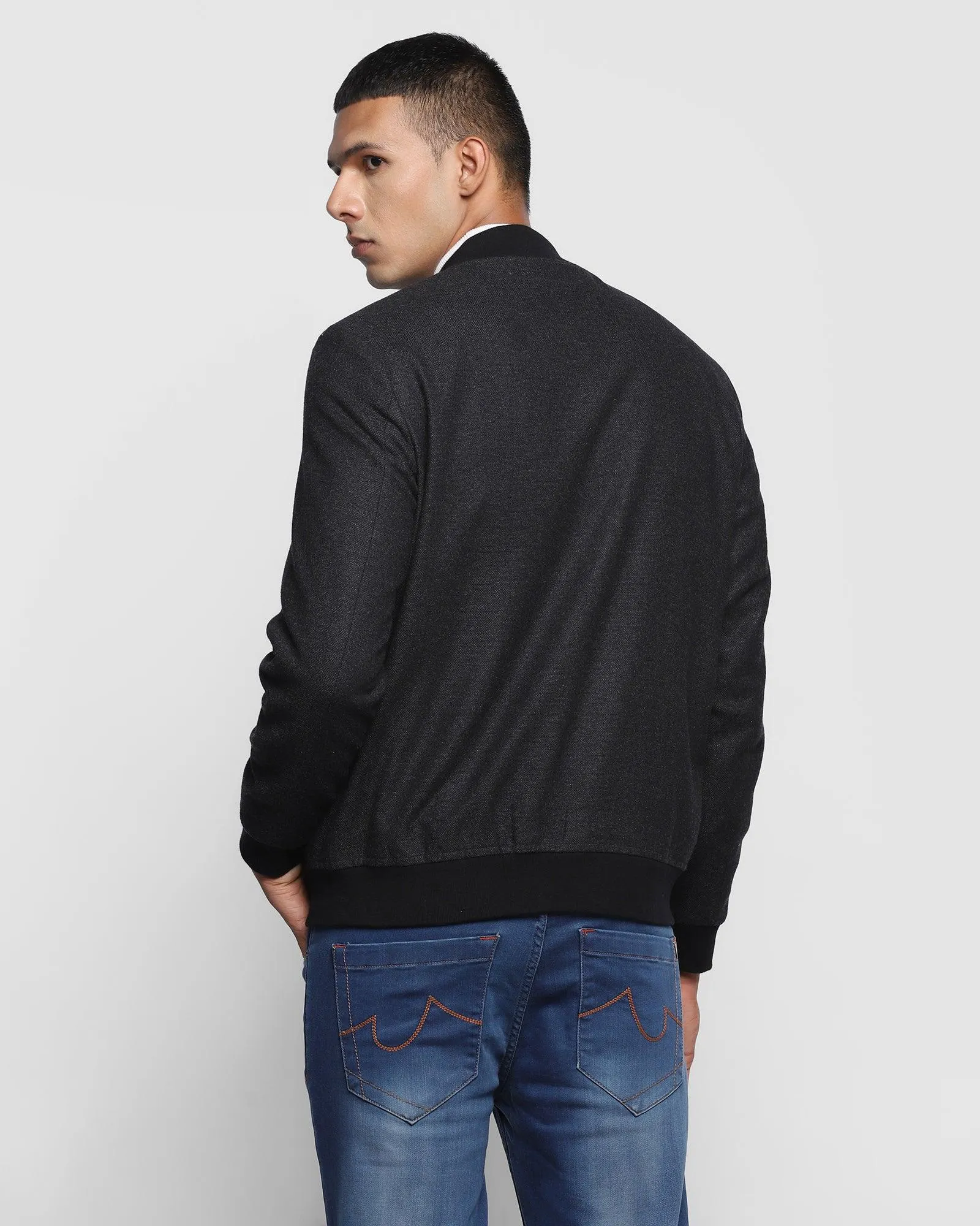 Bomber Charcoal Textured Zipper Jacket - Anson