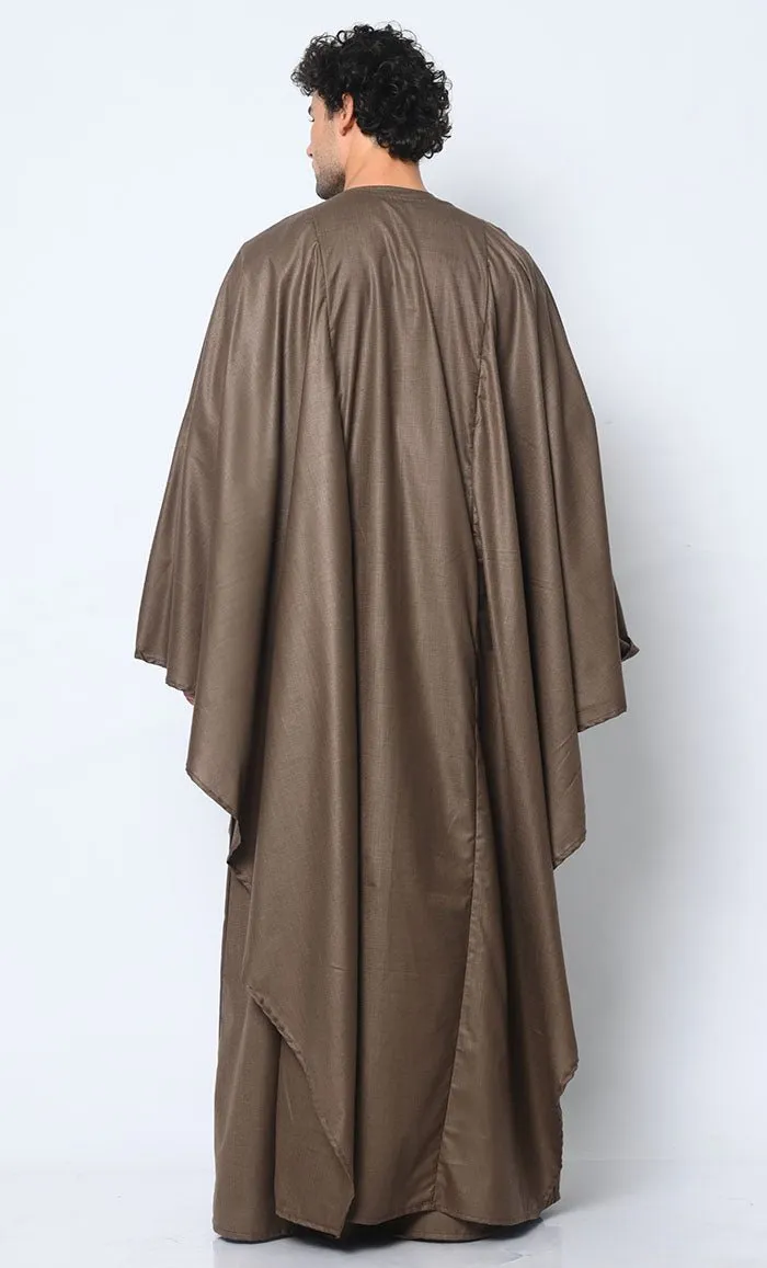 Distinctive Luxury: 2 Pc Embroidered Men's Brown Kaftan Set with Pockets