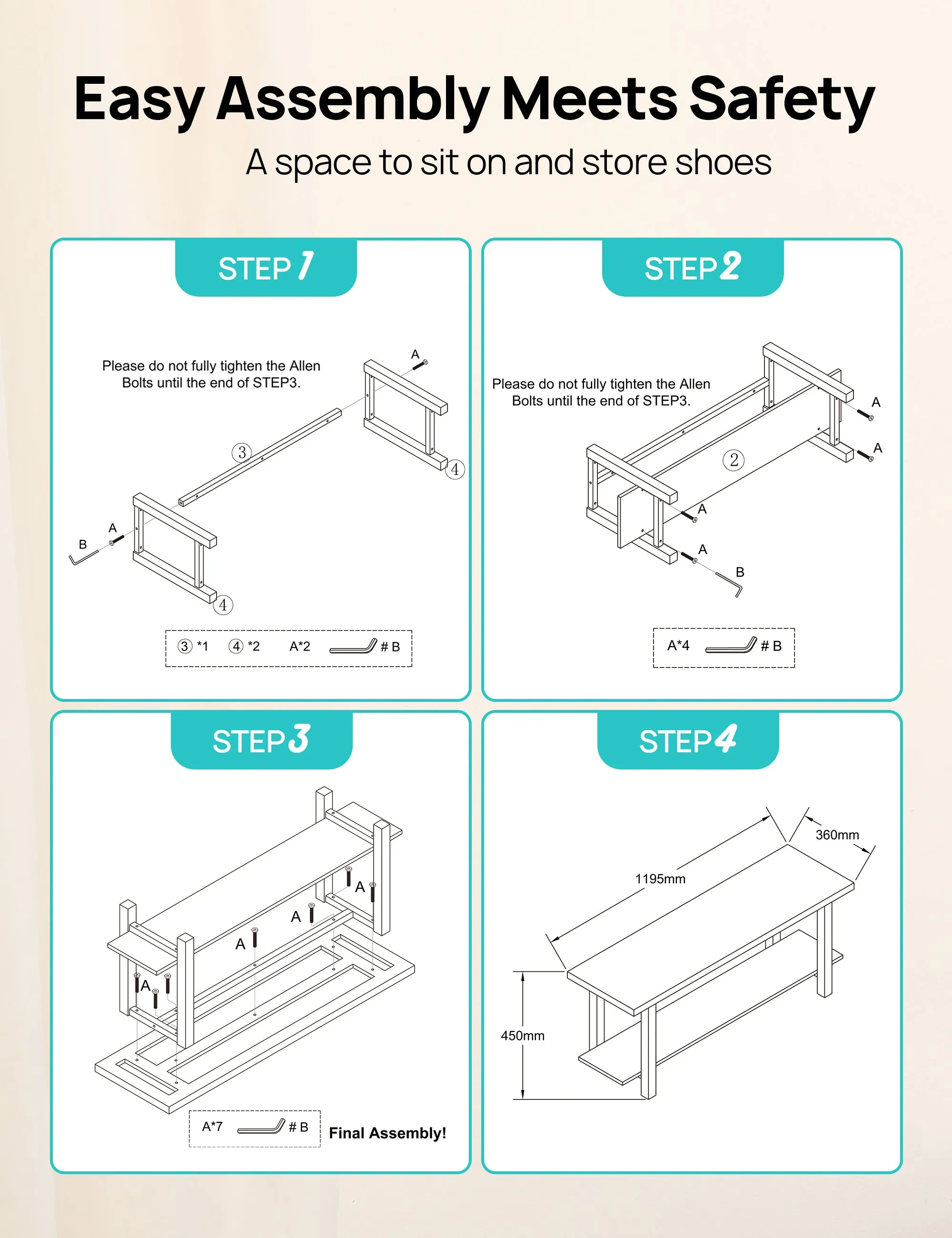 Evajoy Shoe Bench, Modern Industrial Shoe Rack, Sturdy Shoe Organizer 2024