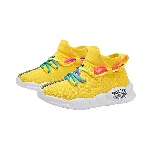 Hopscotch Girls Mesh Text Print Lace Athletic Shoes in Yellow Color, UK:9.5 (RUO-2877697)