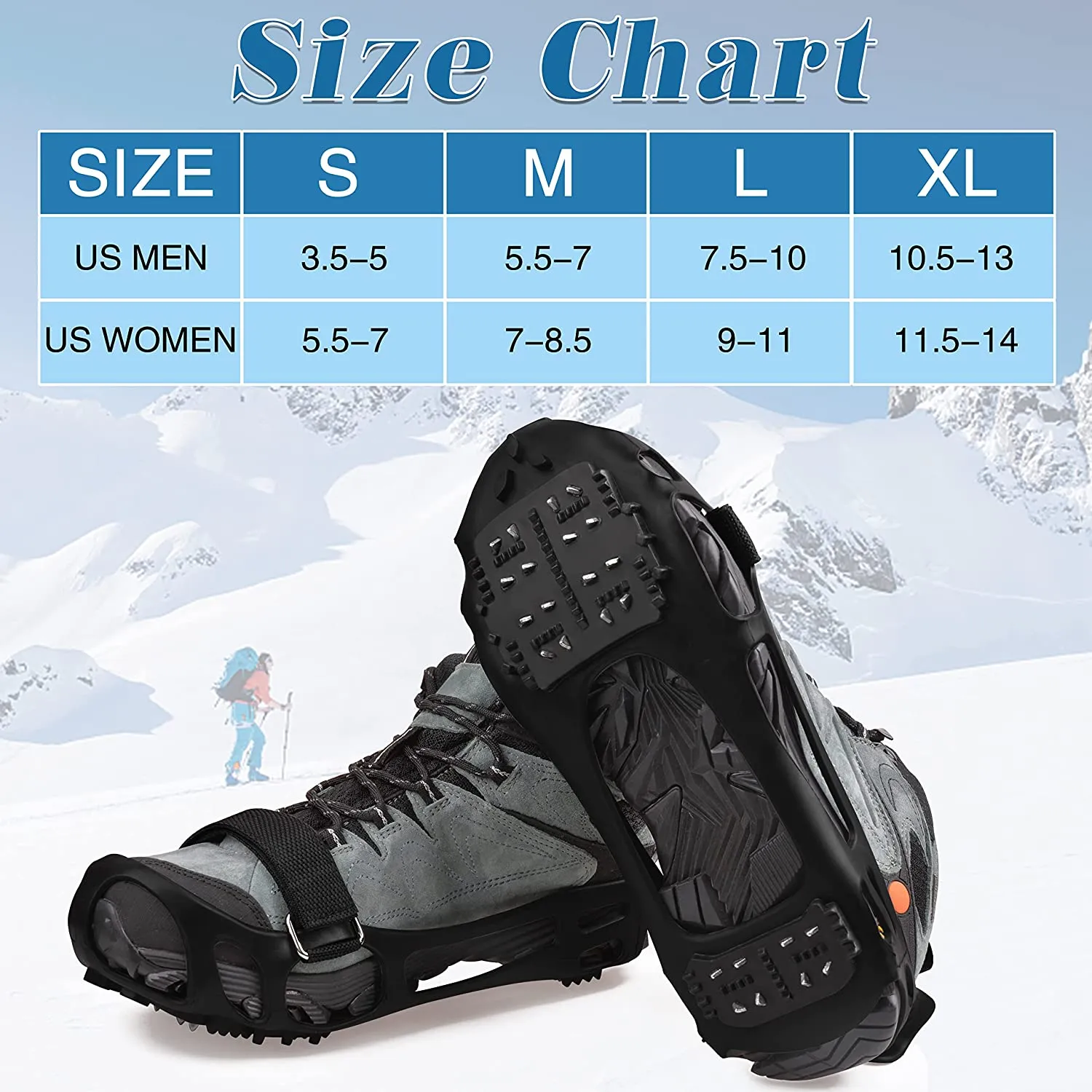 Ice Cleats Snow Traction Cleats Crampon for Walking on Snow and Ice Non-Slip Overshoe Rubber Anti Slip Crampons Slip-on Stretch Footwear