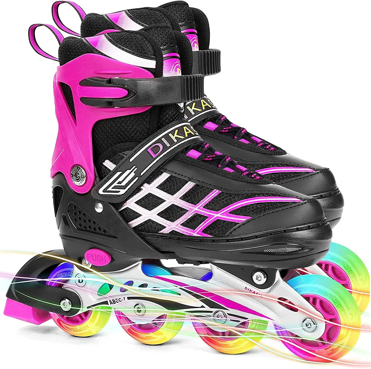 Kids Adjustable Inline Skates with Light Up Wheels Size27-32 Pink