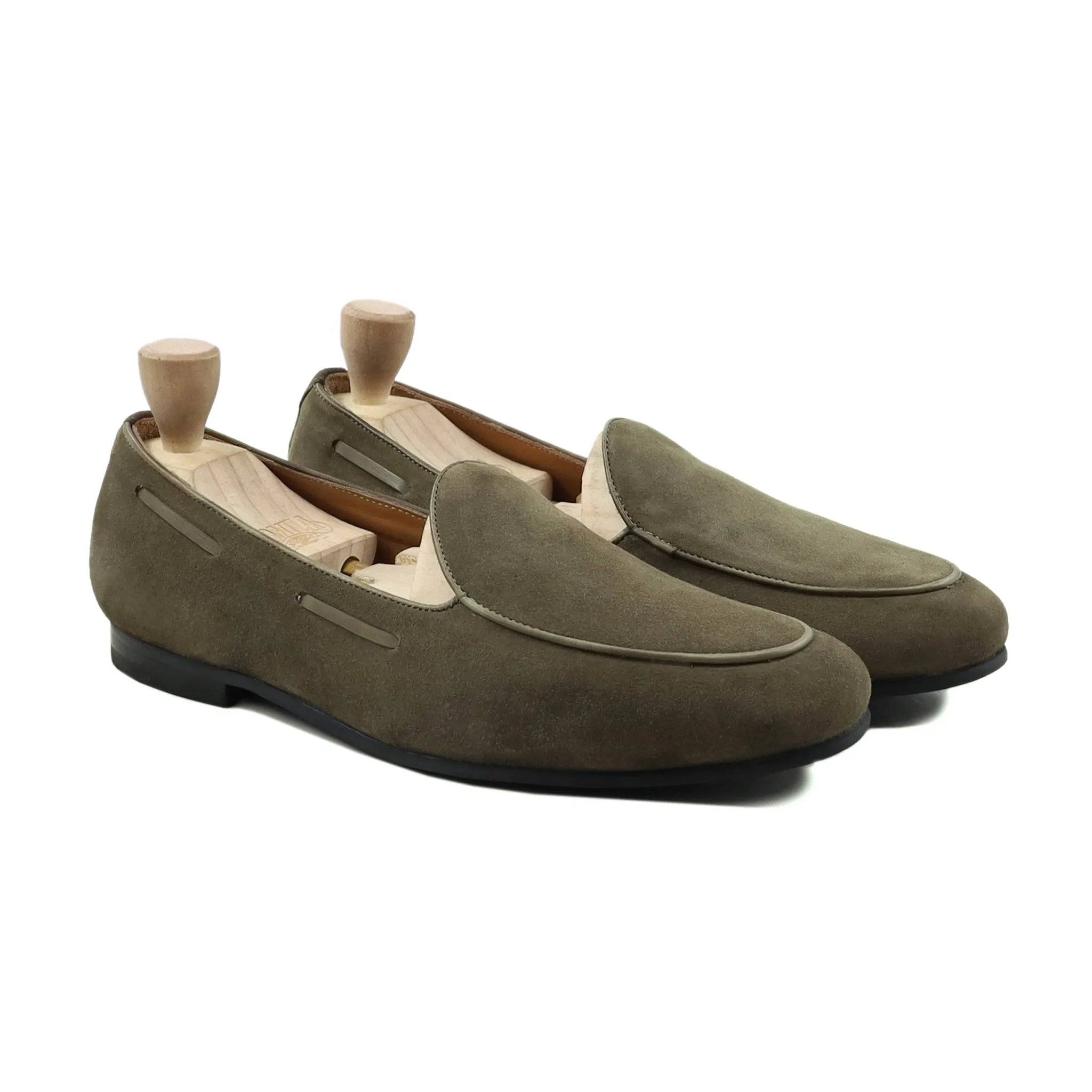 Kyiv - Men's Olive Green Kid Suede Loafer