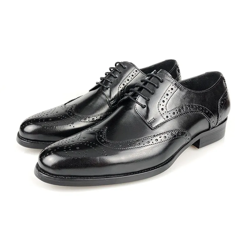 LuxePoint Exotic Cow Leather Lace-Up Oxford Shoes