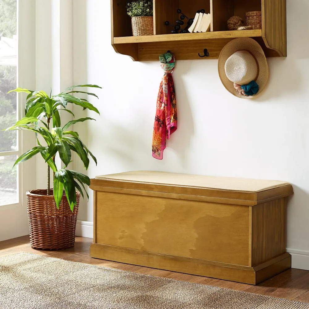 Marseille | Storage Upholstered Bench Natural/Tan - Bench, 2 Wicker Baskets