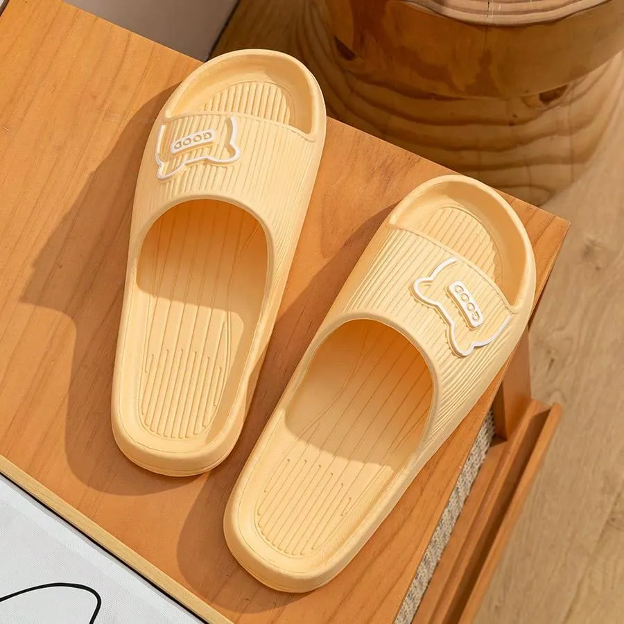 Men's Simple Solid EVA Slippers, Flat Cartoon Quick-Drying Bathroom Open-Toe Slides