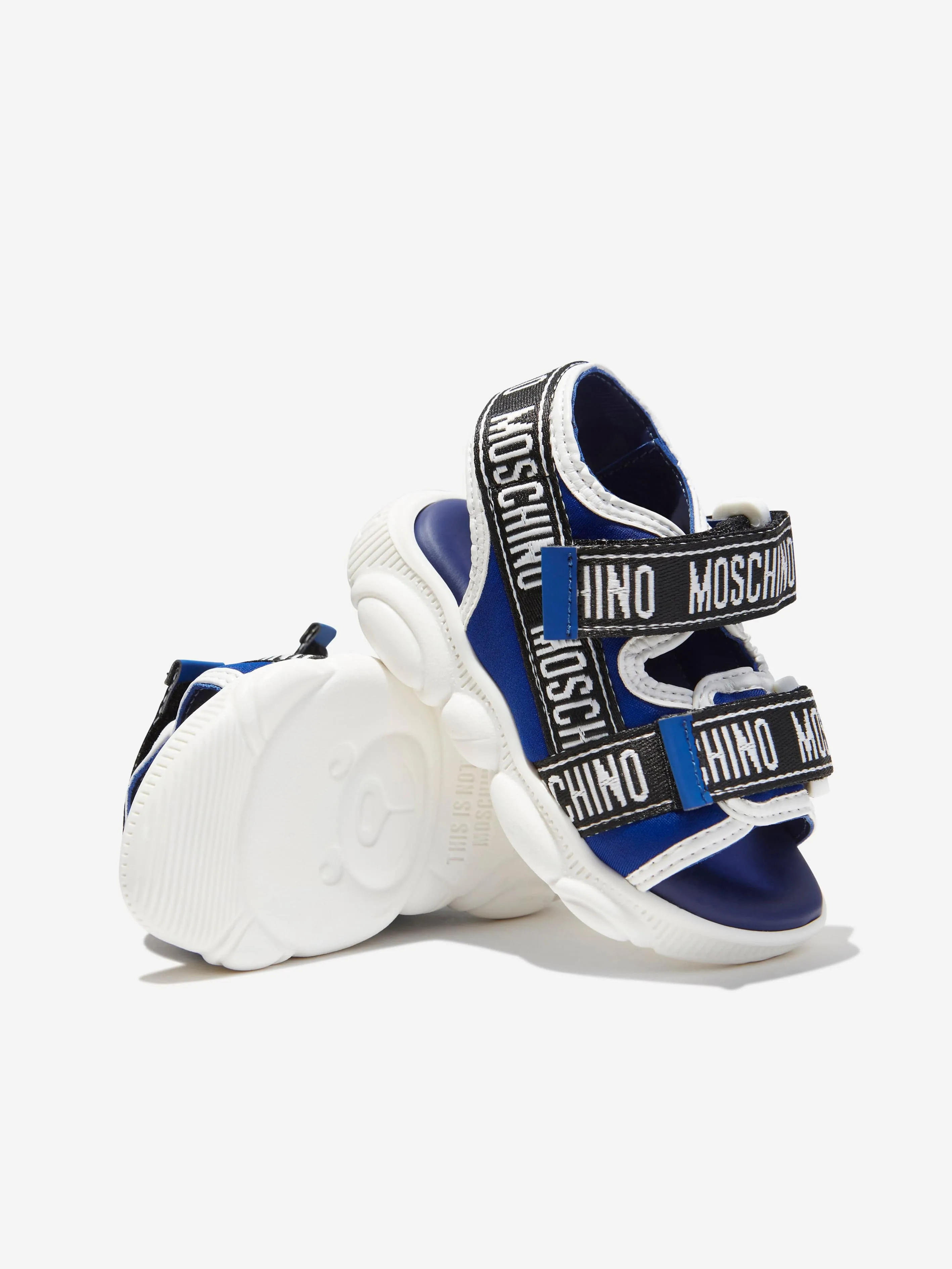 Moschino Boys Logo Tape Sandals in Blue