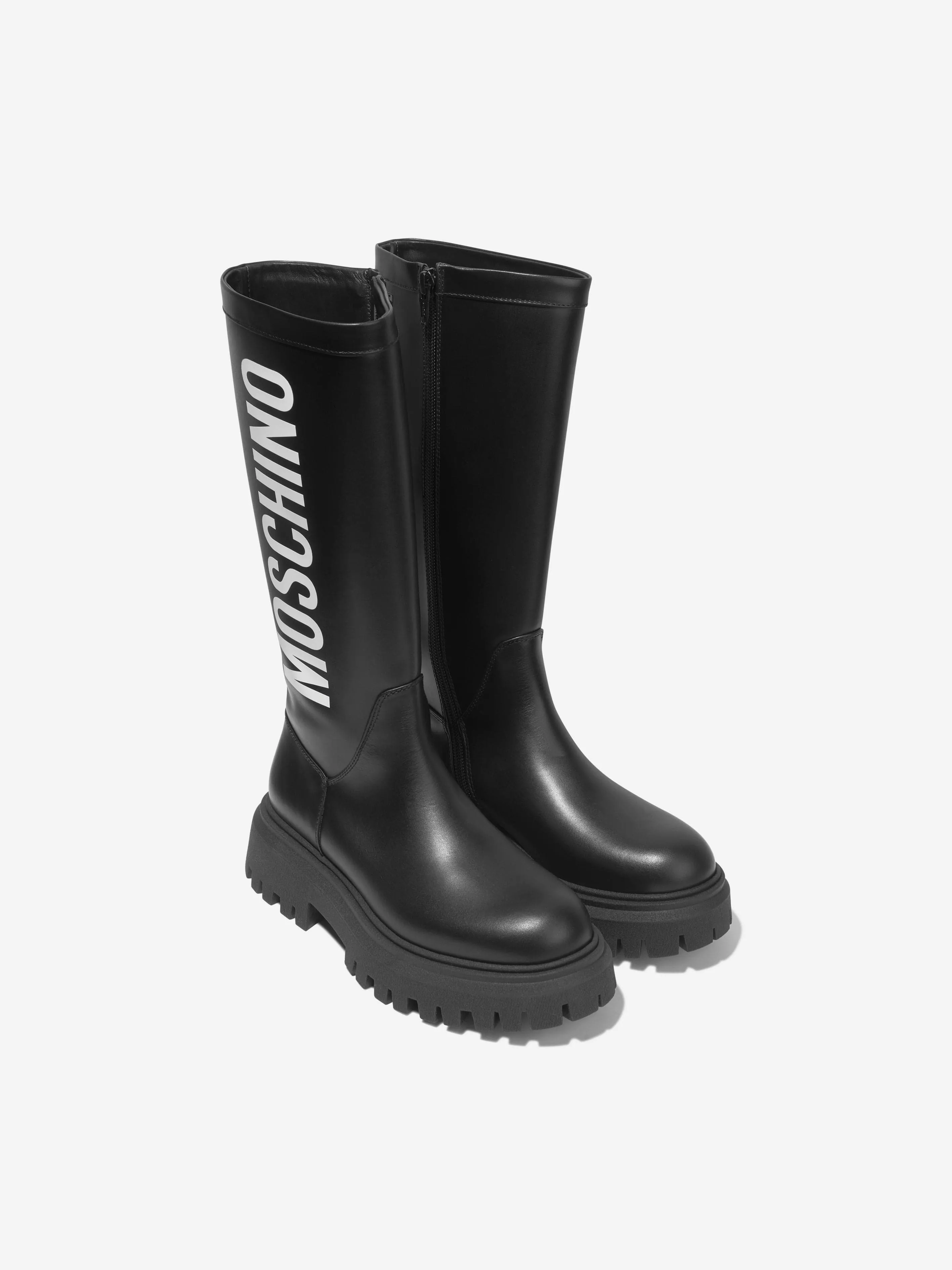 Moschino Girls Leather Maxi Logo Long Boots