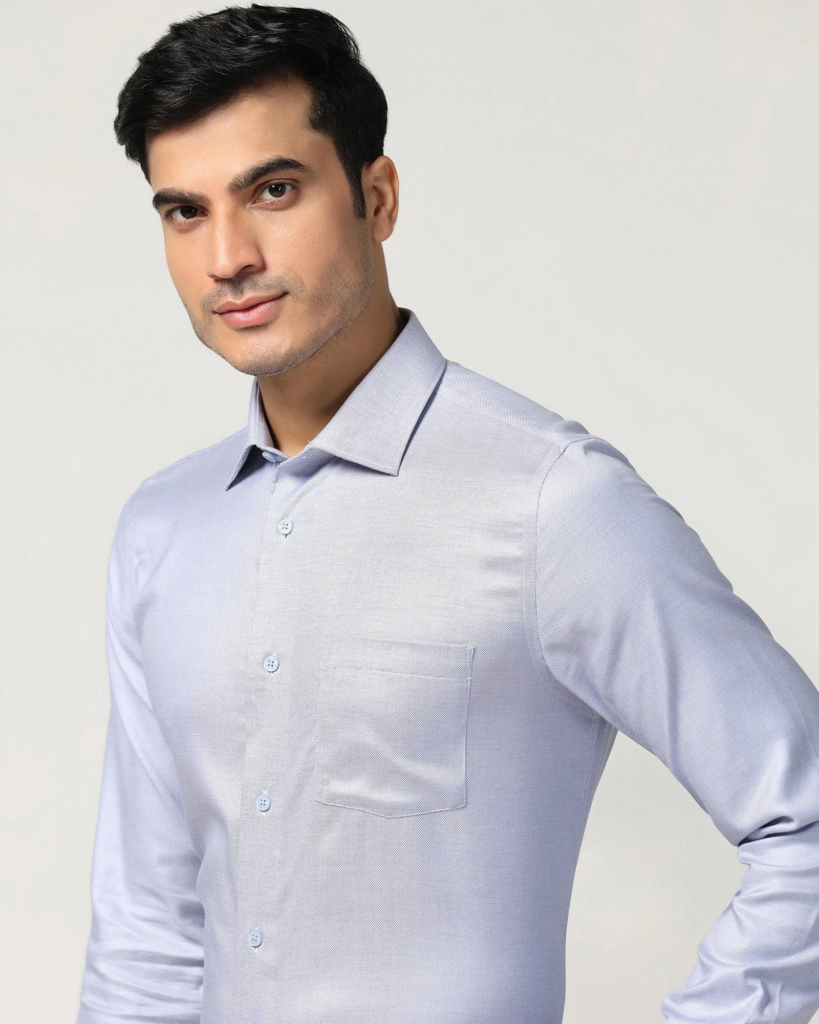 Non Iron Formal Blue Textured Shirt - Seoul