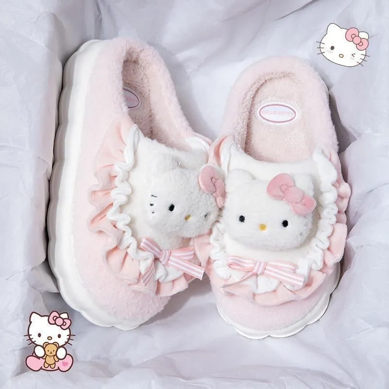 Sanrio Cartoon Cinnamoroll Babycinnamoroll Winter Cotton Slippers Female Non-Slip Thickening Thermal Student Dormitory Cute Women Plush