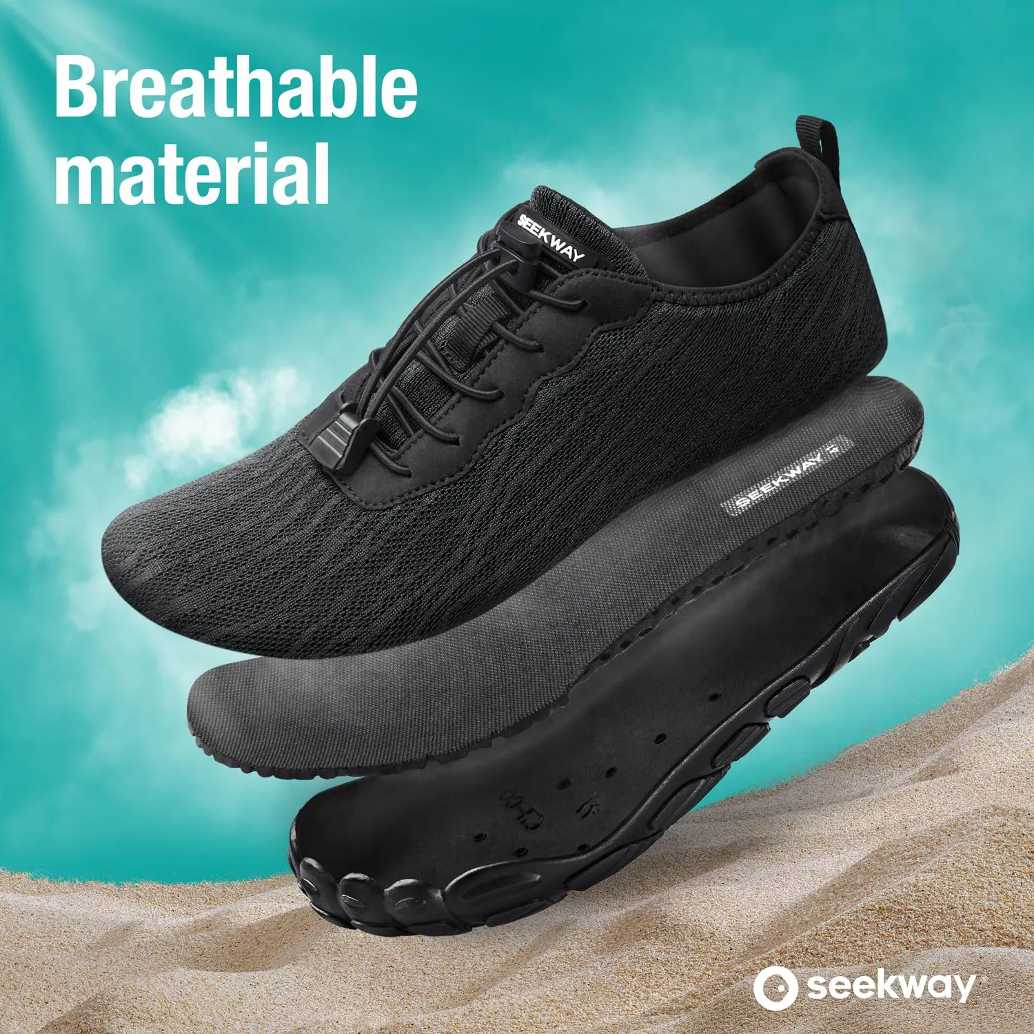 SEEKWAY Water Shoes Quick-Dry Barefoot Sports Aqua Beach Pool Swimming River Lake Hiking Kayaking Surfing Men Women AB001 Black SP001