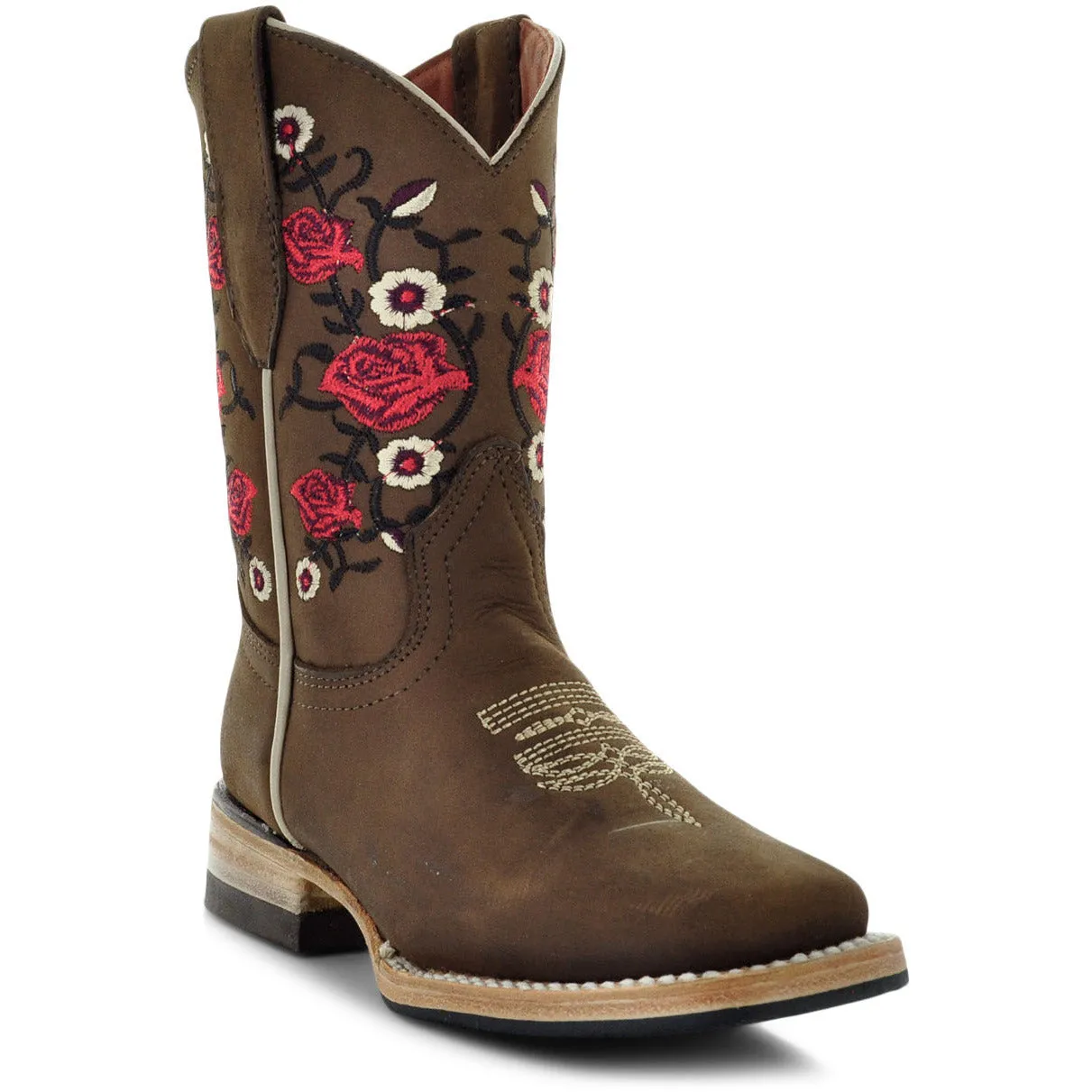 Soto Boots K3009 Girls Red Rose Square Toe Cowboy Boots