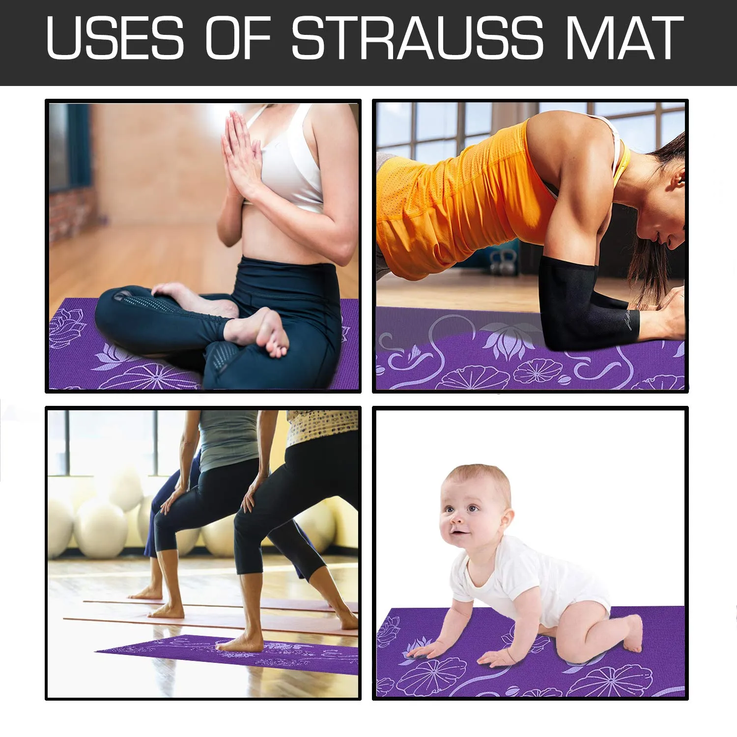 Strauss Yoga Mat 6MM (Floral Green) and Yoga Shoes, (Black)