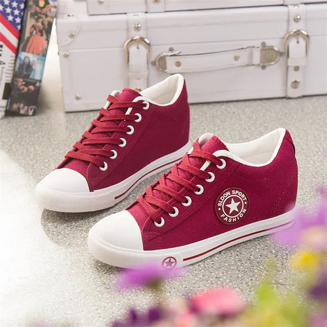 Summer Wedges Canvas Shoes Women Casual Shoes Female Cute White Basket Stars Zapatos Mujer Trainers 5 cm Height