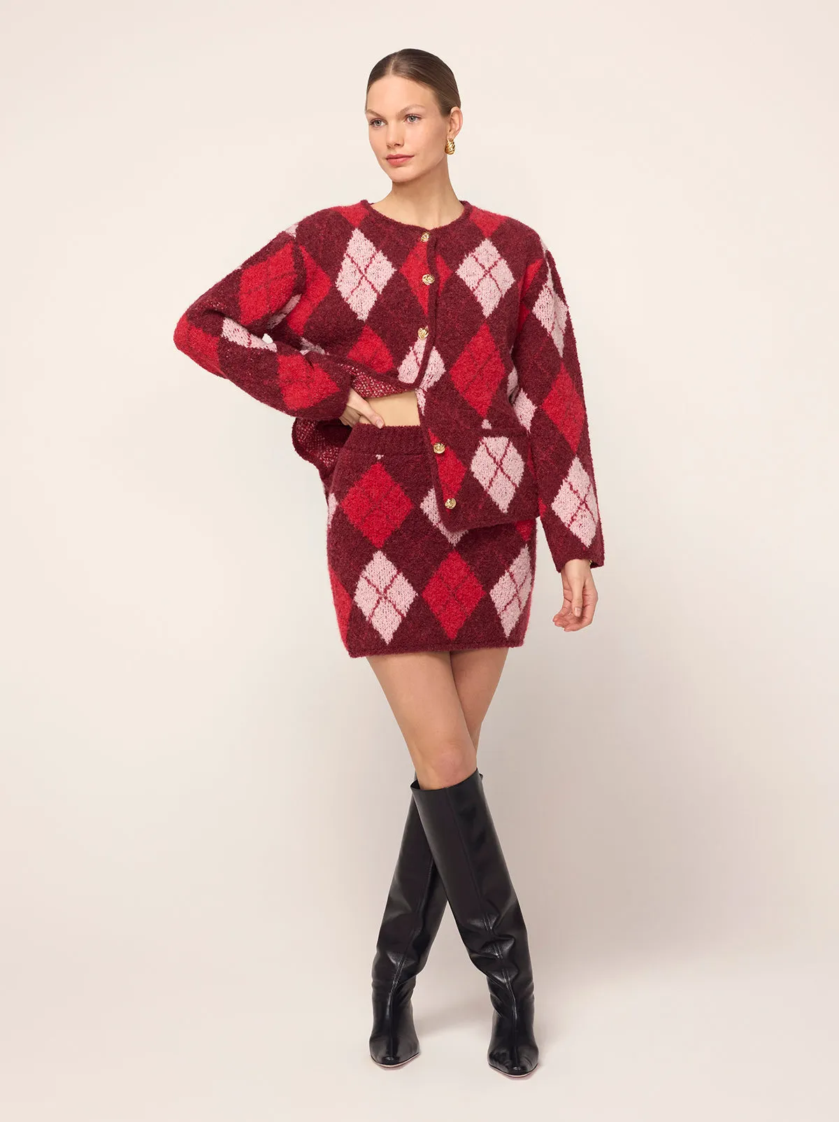 Susan Burgundy Argyle Knit Mini Skirt