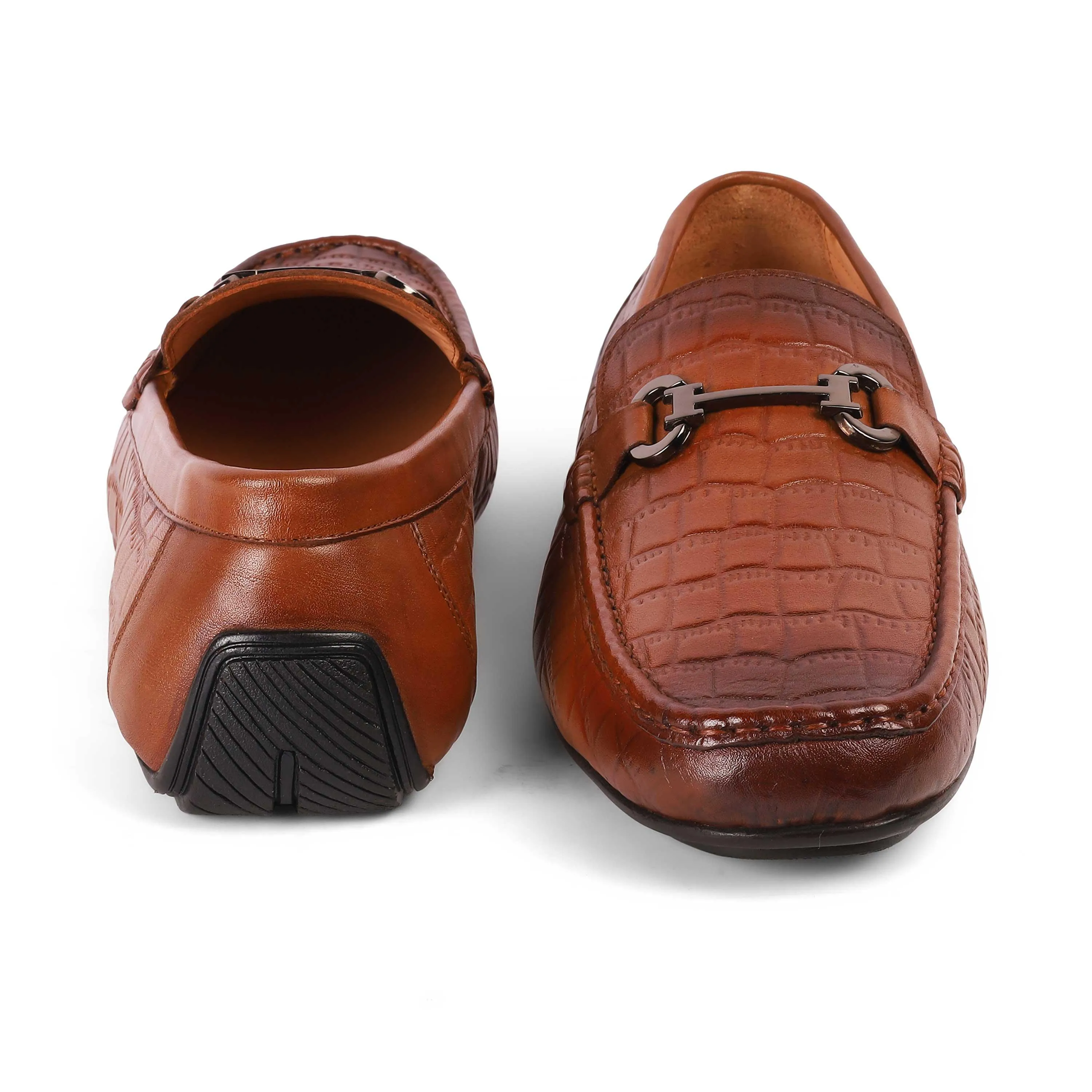 Tresmode Oxile Tan Men's Textured Leather Loafers