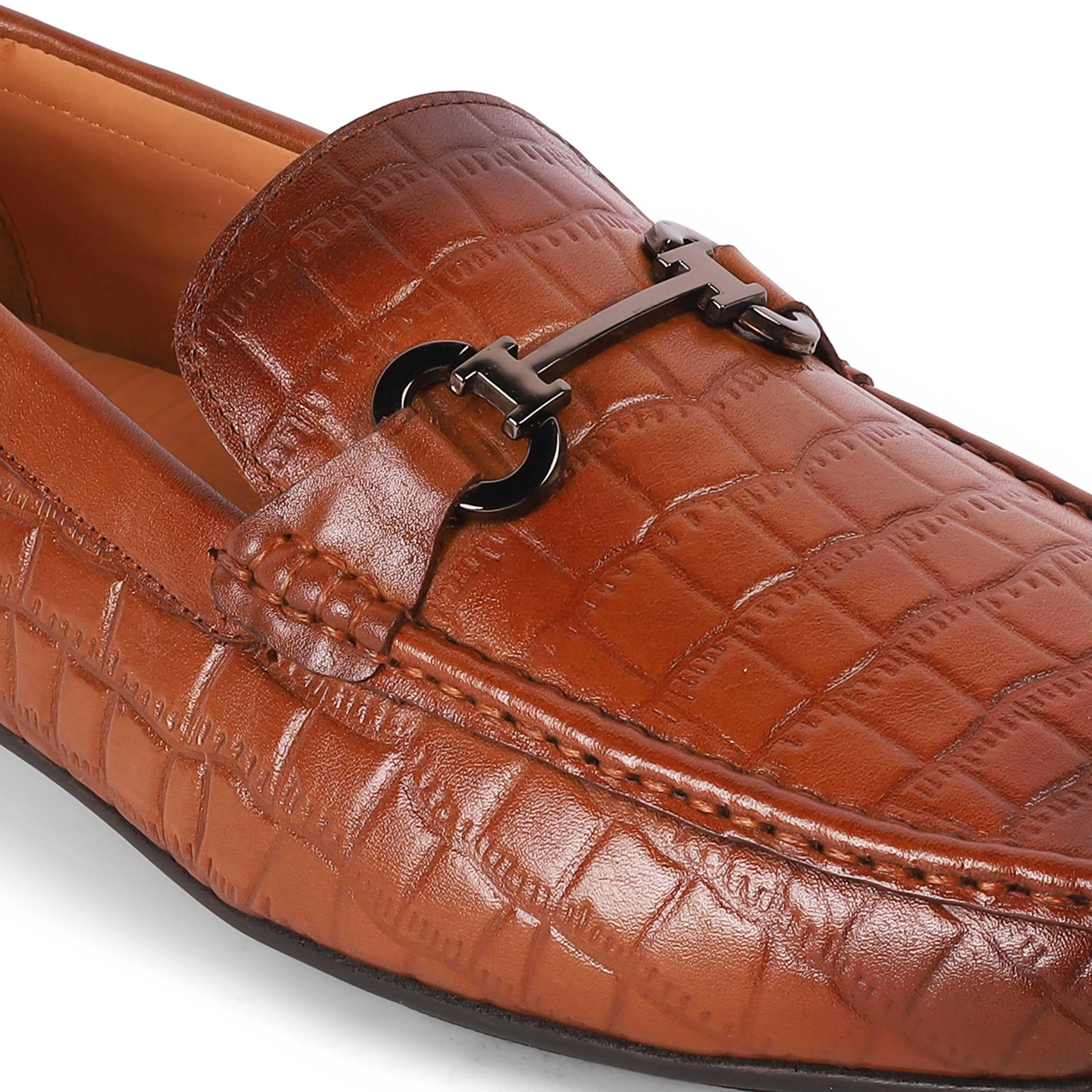 Tresmode Oxile Tan Men's Textured Leather Loafers