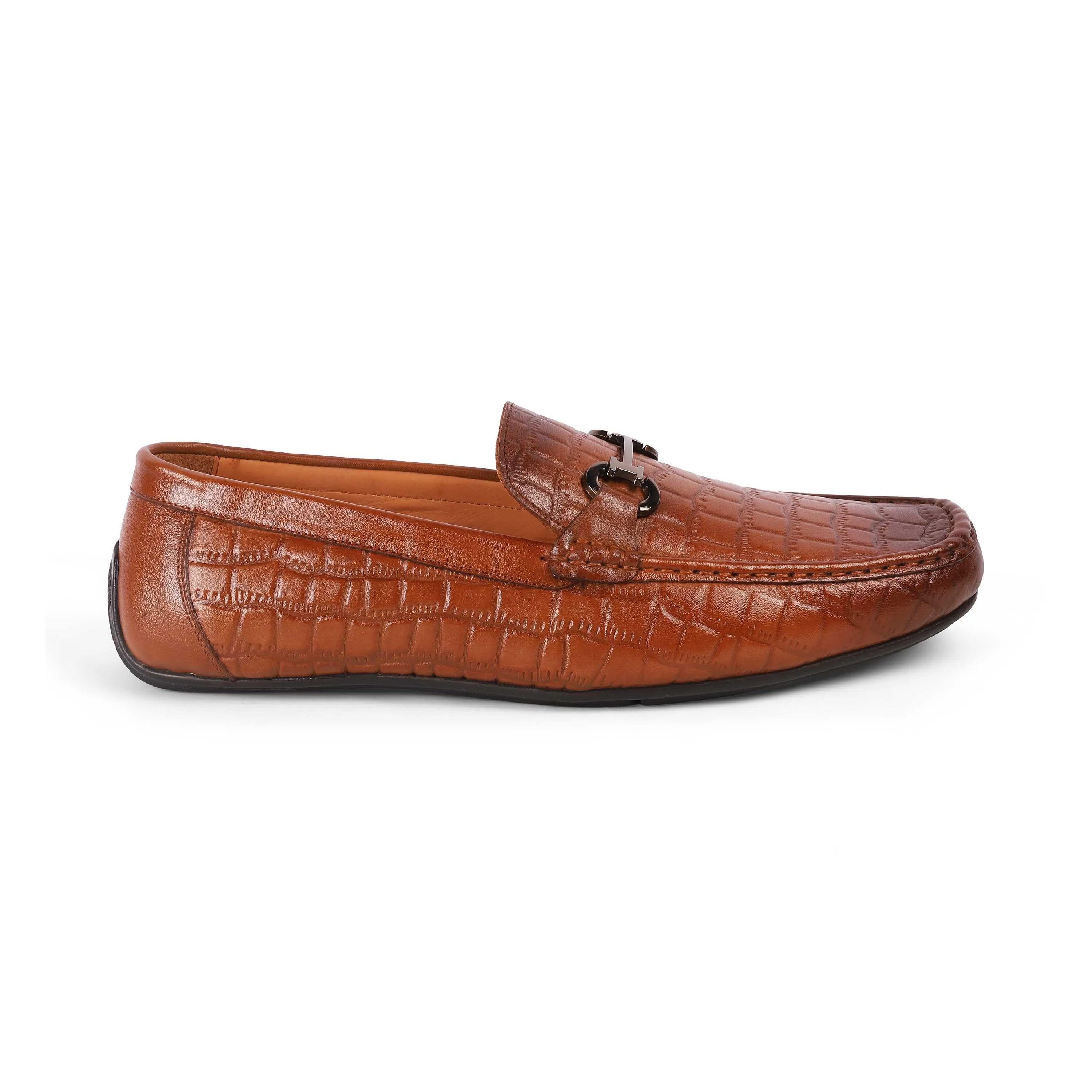 Tresmode Oxile Tan Men's Textured Leather Loafers