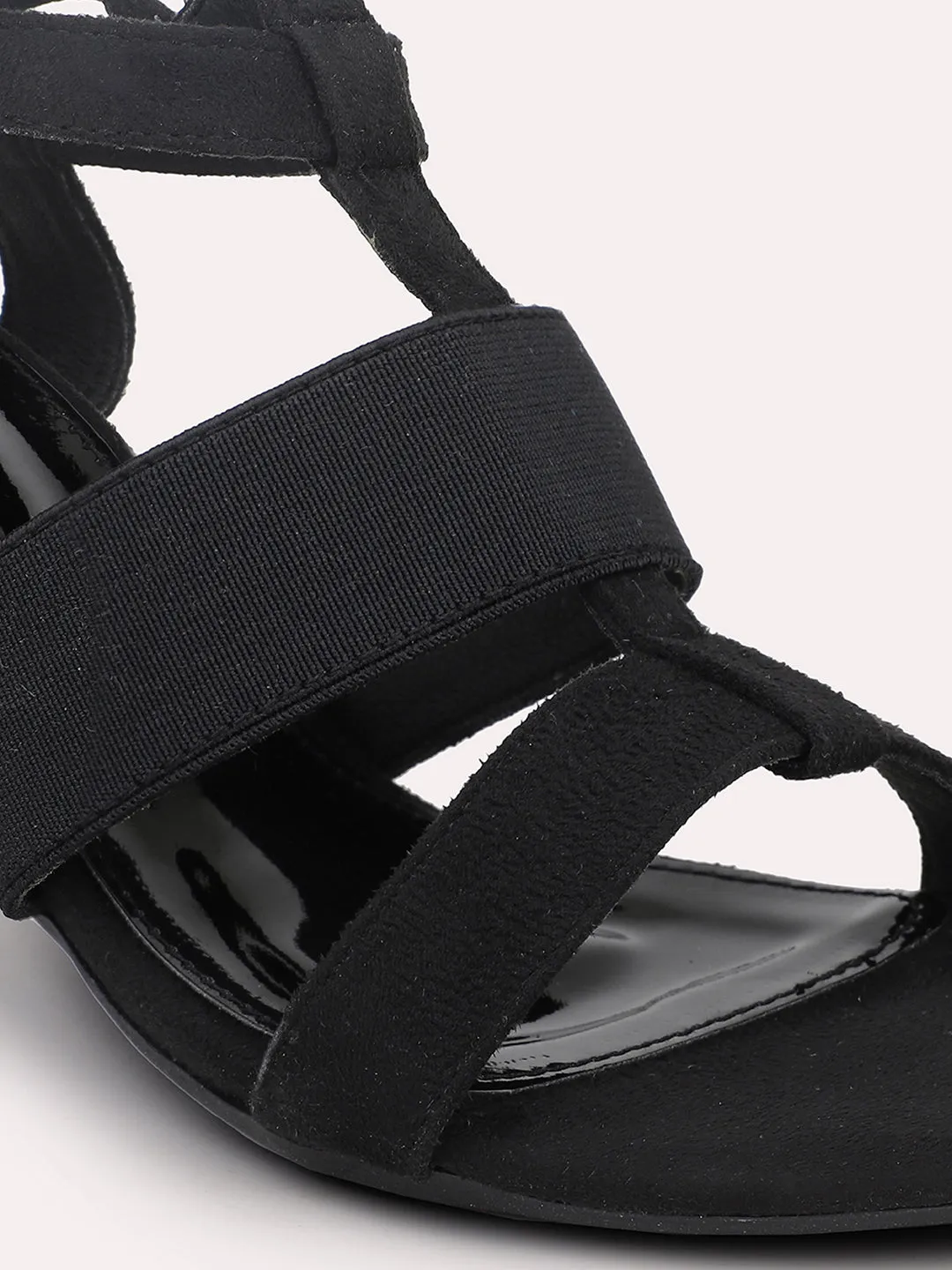 Women Black Black Suede Block Heels