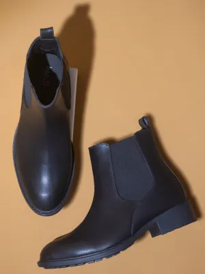 Women Black Solid Casual Chelsea Boots