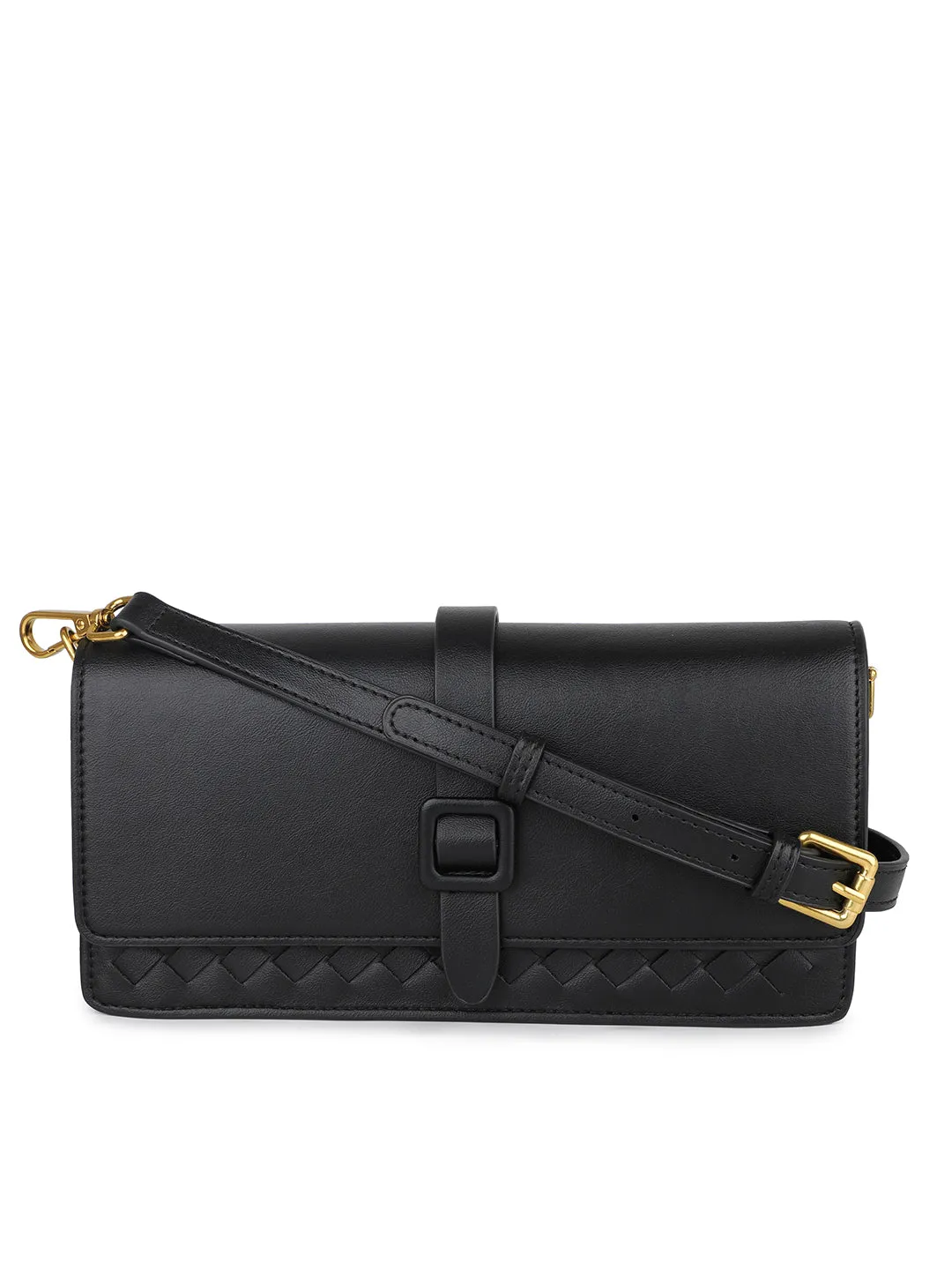 Women Black Textured Clutch