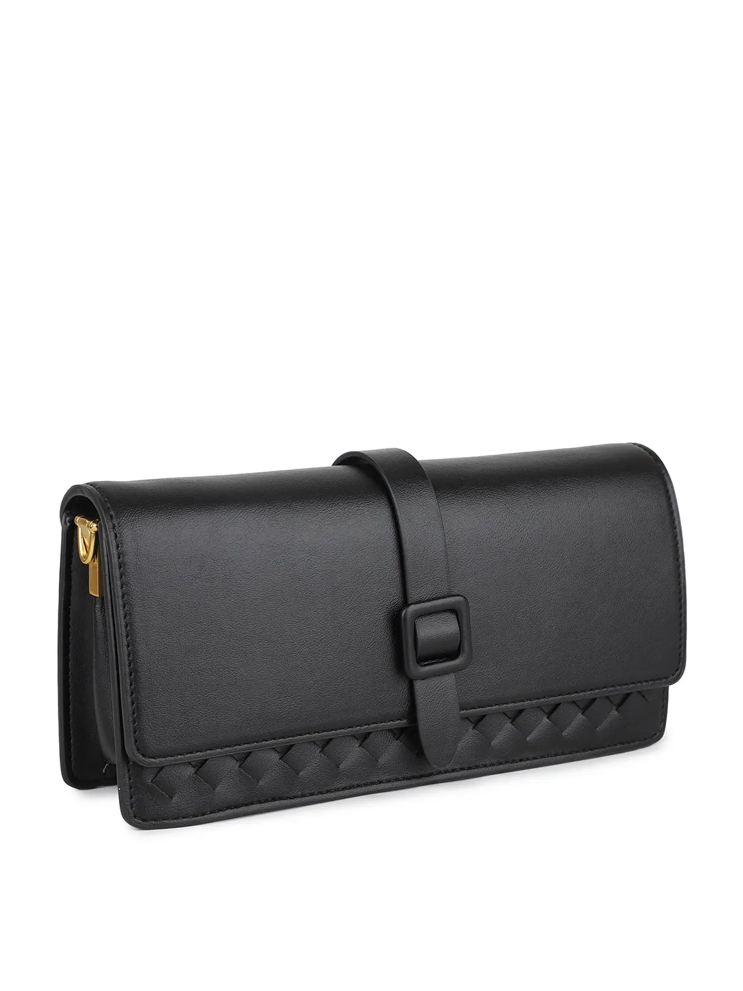 Women Black Textured Clutch