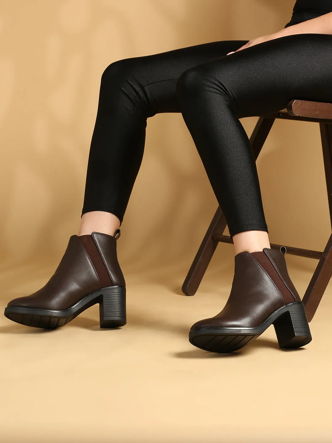 Women Brown Block Heel Boots