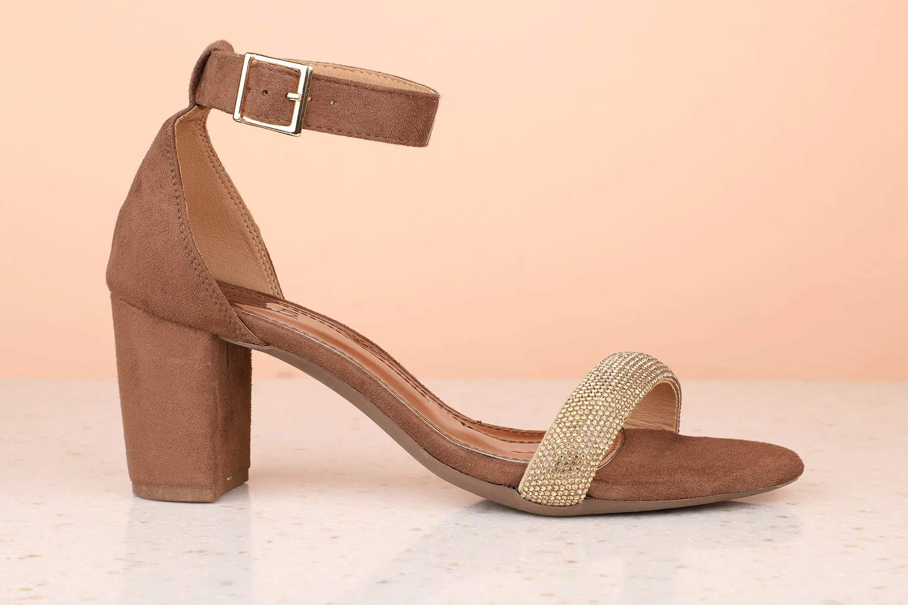 Women Brown Suede Party Block Sandals