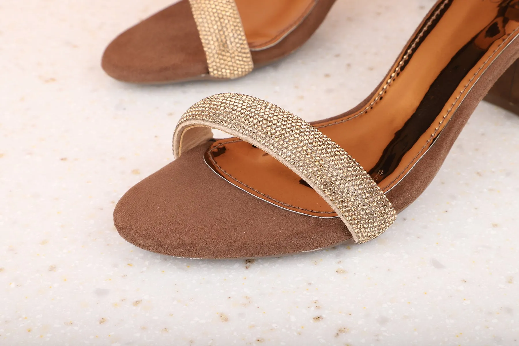 Women Brown Suede Party Block Sandals