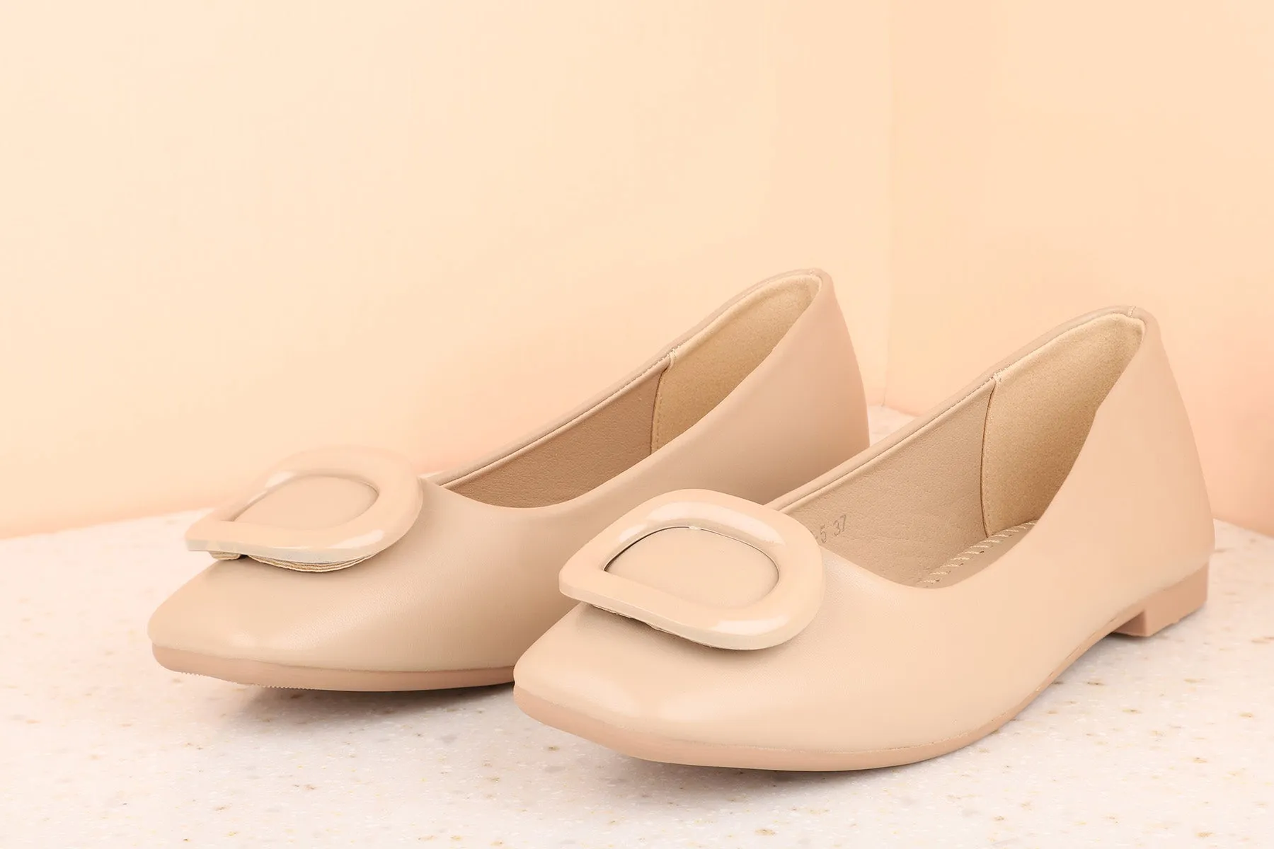 Women Chikoo Solid Buckles Flats Ballerinas