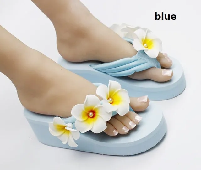 women flower outside wedges flip flops summer house slippers home wedge flipflops platform bow beach sandals flop slides p182