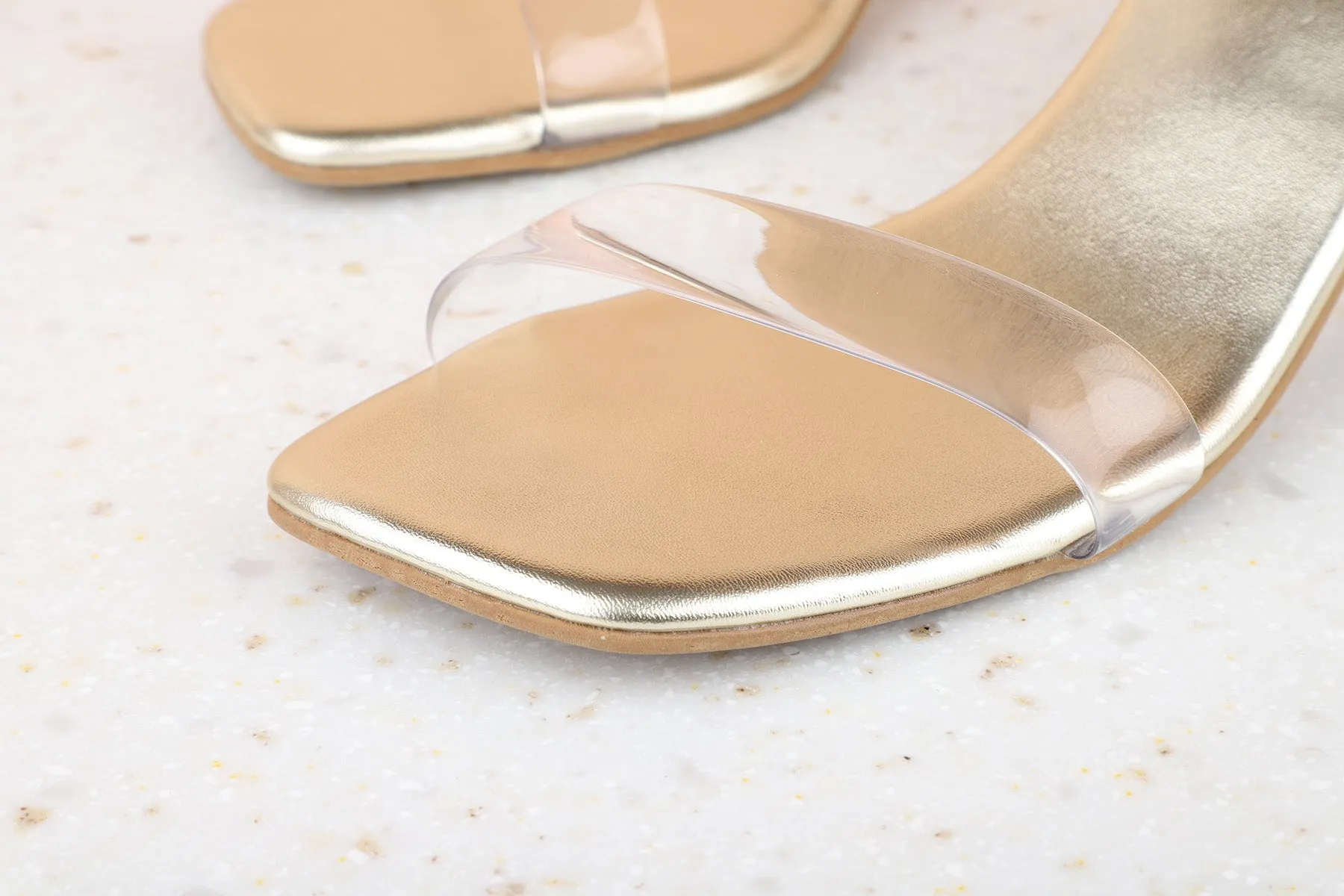 Women Gold Transparent Block Heel Sandals