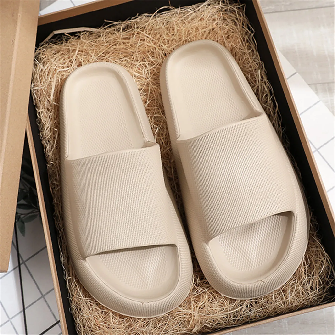 Women's Ultra Soft Platform Non-Slip Quick-Drying Open Toe Pillow Slippers